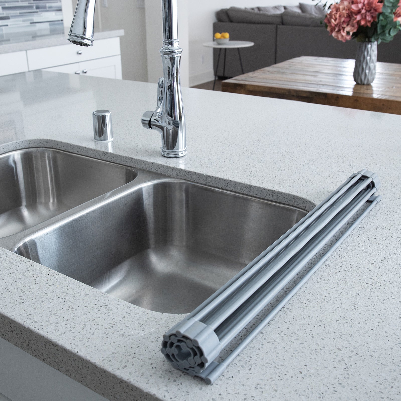 Better Houseware Over the Sink Roll Up Drying Rack, Silicone and Stainless Steel