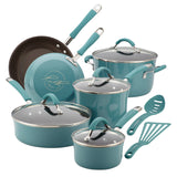 Rachael Ray Cucina Nonstick Cookware Set, 12 Piece, Agave Blue