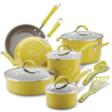 Rachael Ray Cucina Nonstick Cookware Set, 12 Piece, Lemongrass