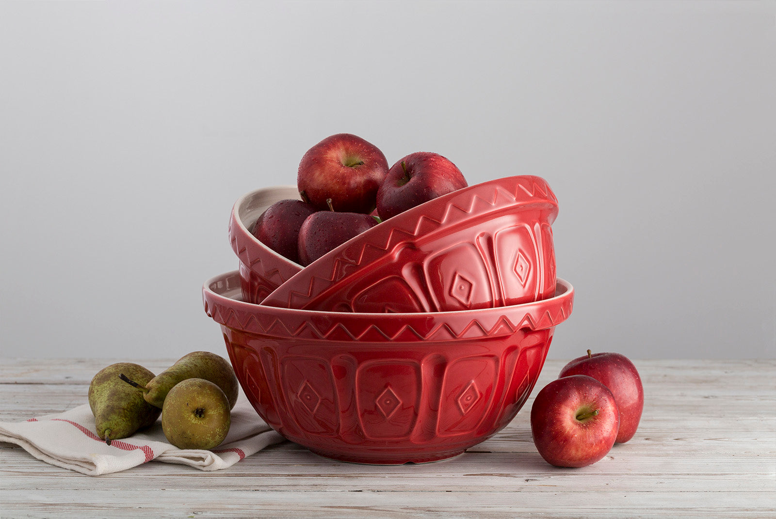 Mason Cash Color Mix Red Size 12, Size 18, Size 24 Mixing Bowl Set of 3