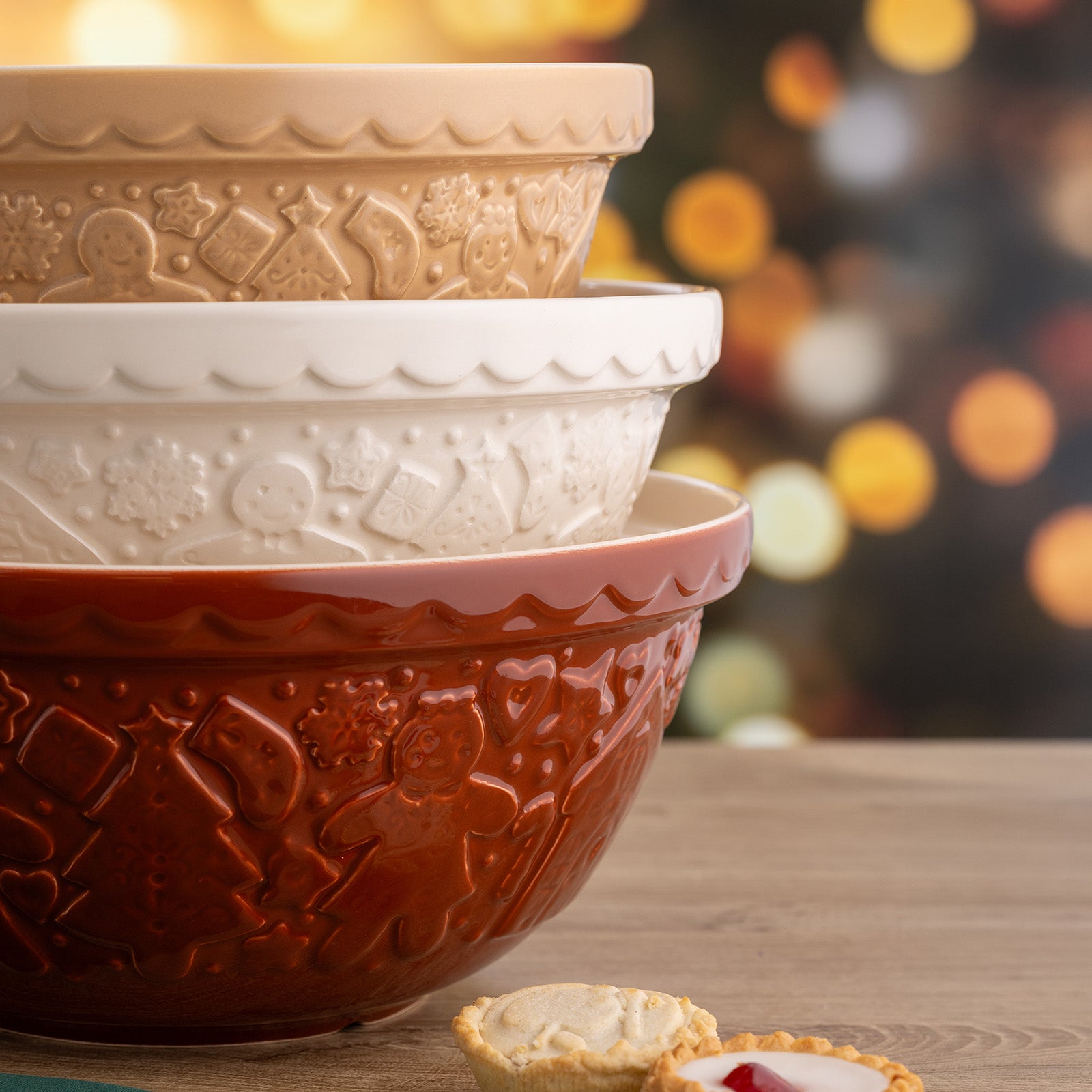 Mason Cash Gingerbread Lane Mixing Bowl Set of 3 | Stoneware Nesting Bowls, Holiday Theme