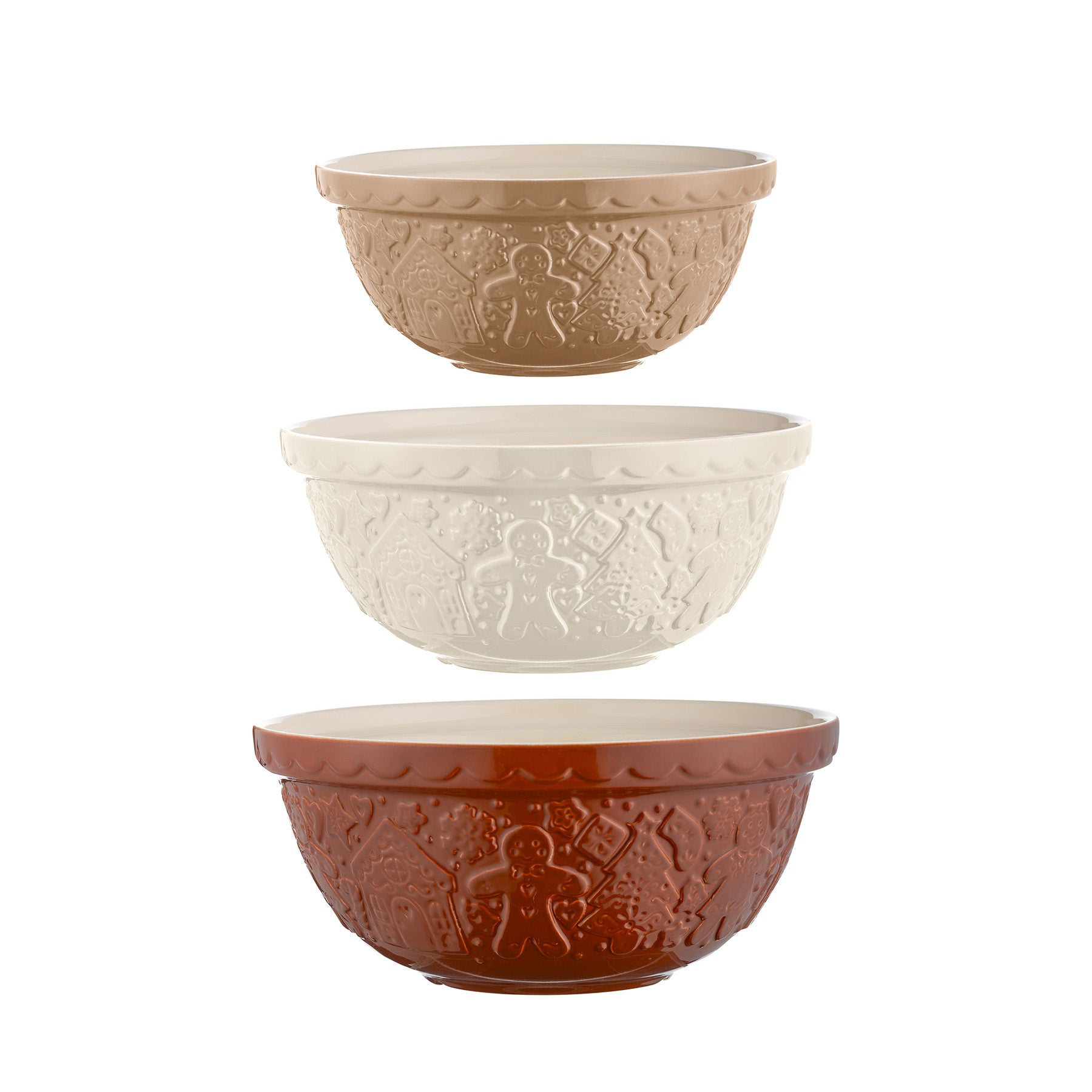Mason Cash Gingerbread Lane Mixing Bowl Set of 3 | Stoneware Nesting Bowls, Holiday Theme