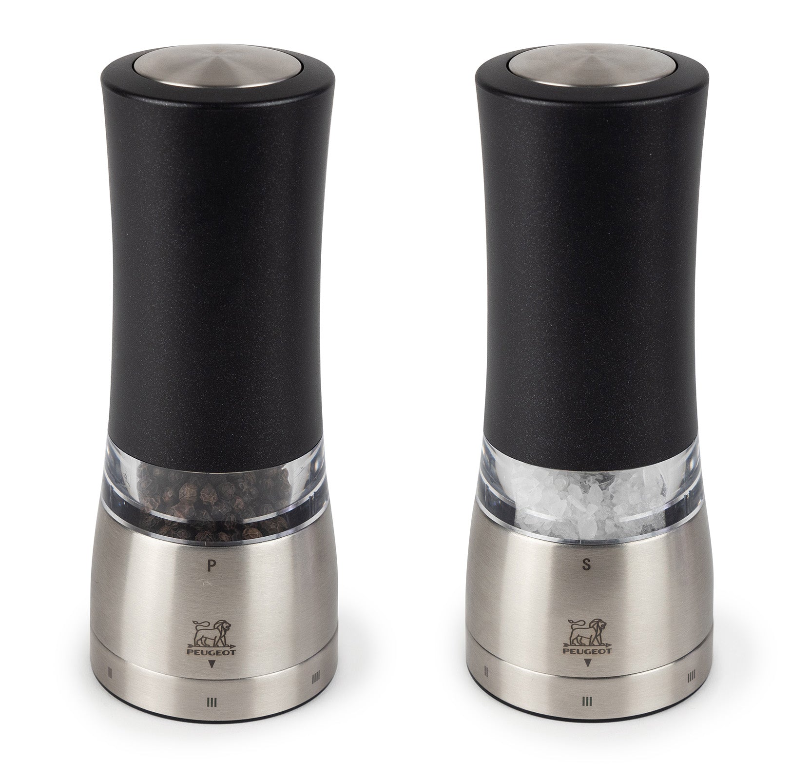 Peugeot Daman Zirlon Electric Salt and Pepper Mill 2 Piece Set, Iridescent Black, 7-Inch