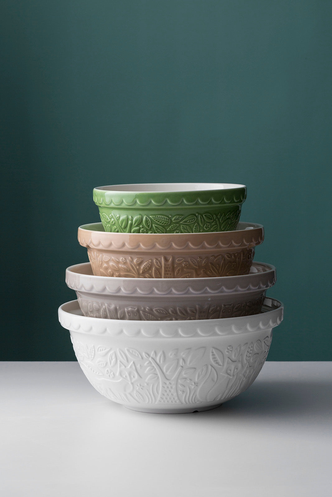 Mason Cash In the Forest Mini Bowl Set, 4 Stoneware Prep Bowls with Embossed Woodland Designs