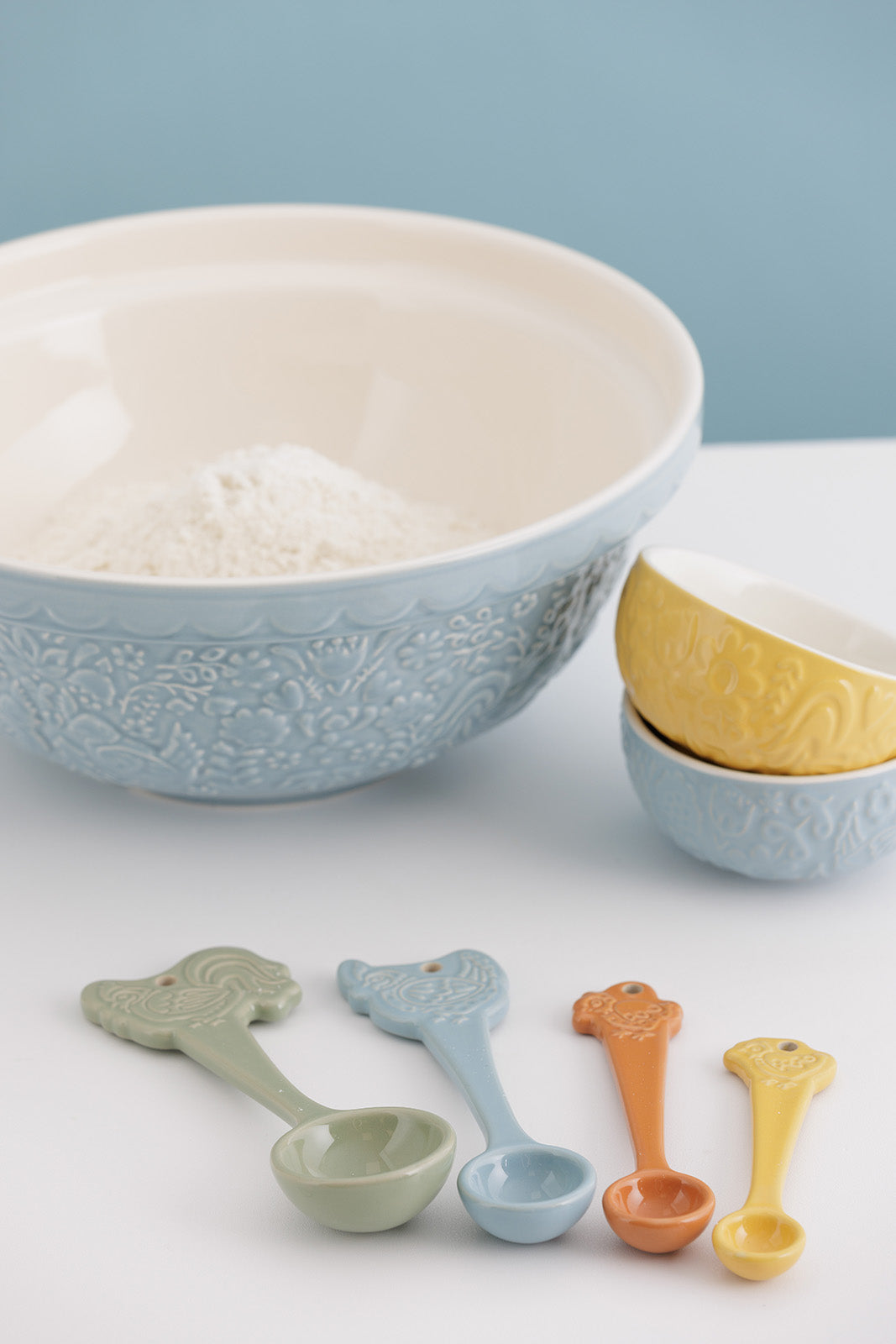 Mason Cash Home to Roost Mini Bowl Set, 4 Ceramic Prep Bowls with Hen and Cockerel Designs