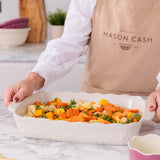 Mason Cash In The Meadow Large Rectangular Baker with Embossed Floral Design, Cream