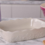 Mason Cash In The Meadow Medium Rectangular Baker with Embossed Floral Design, Cream