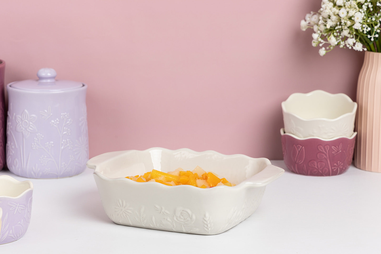 Mason Cash In The Meadow Square Baker with Embossed Floral Design, Cream