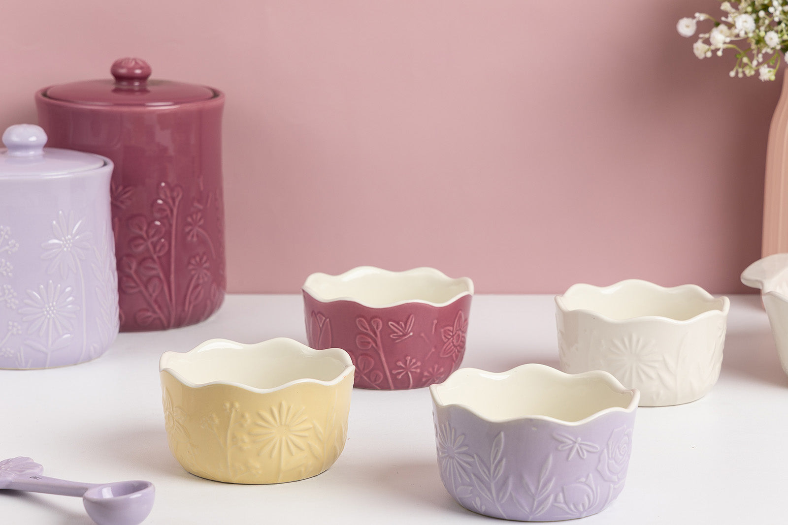 Mason Cash In The Meadow Ramekins with Embossed Floral Design, Set of 4
