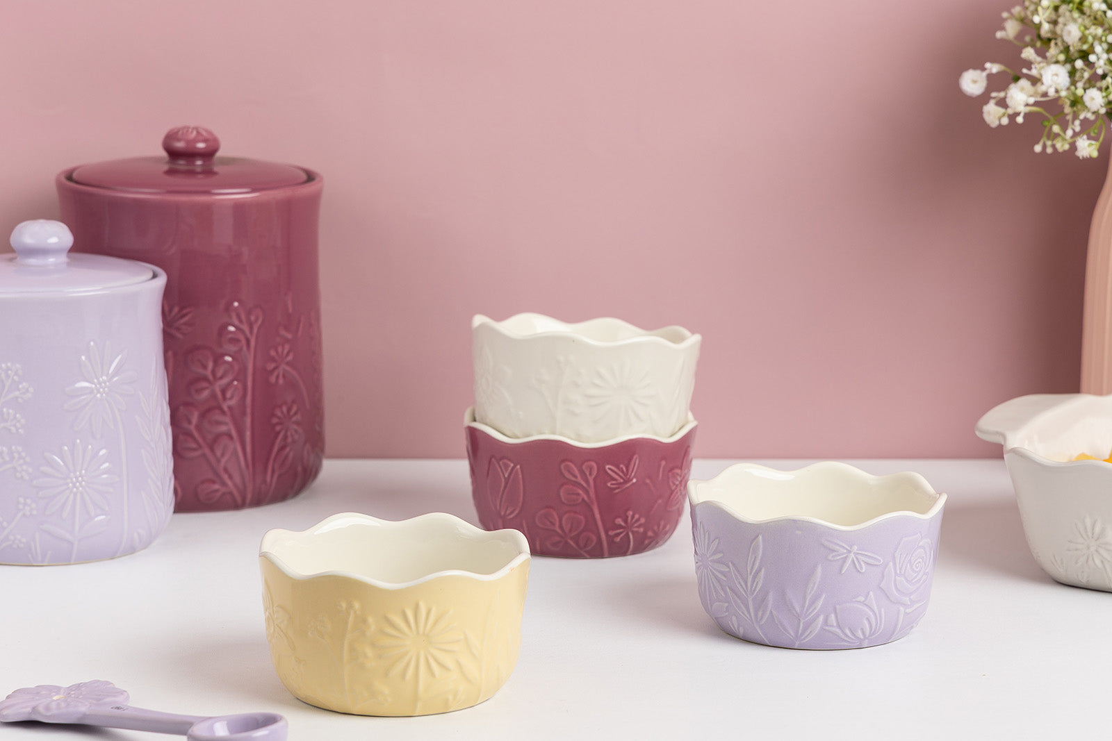 Mason Cash In The Meadow Ramekins with Embossed Floral Design, Set of 4