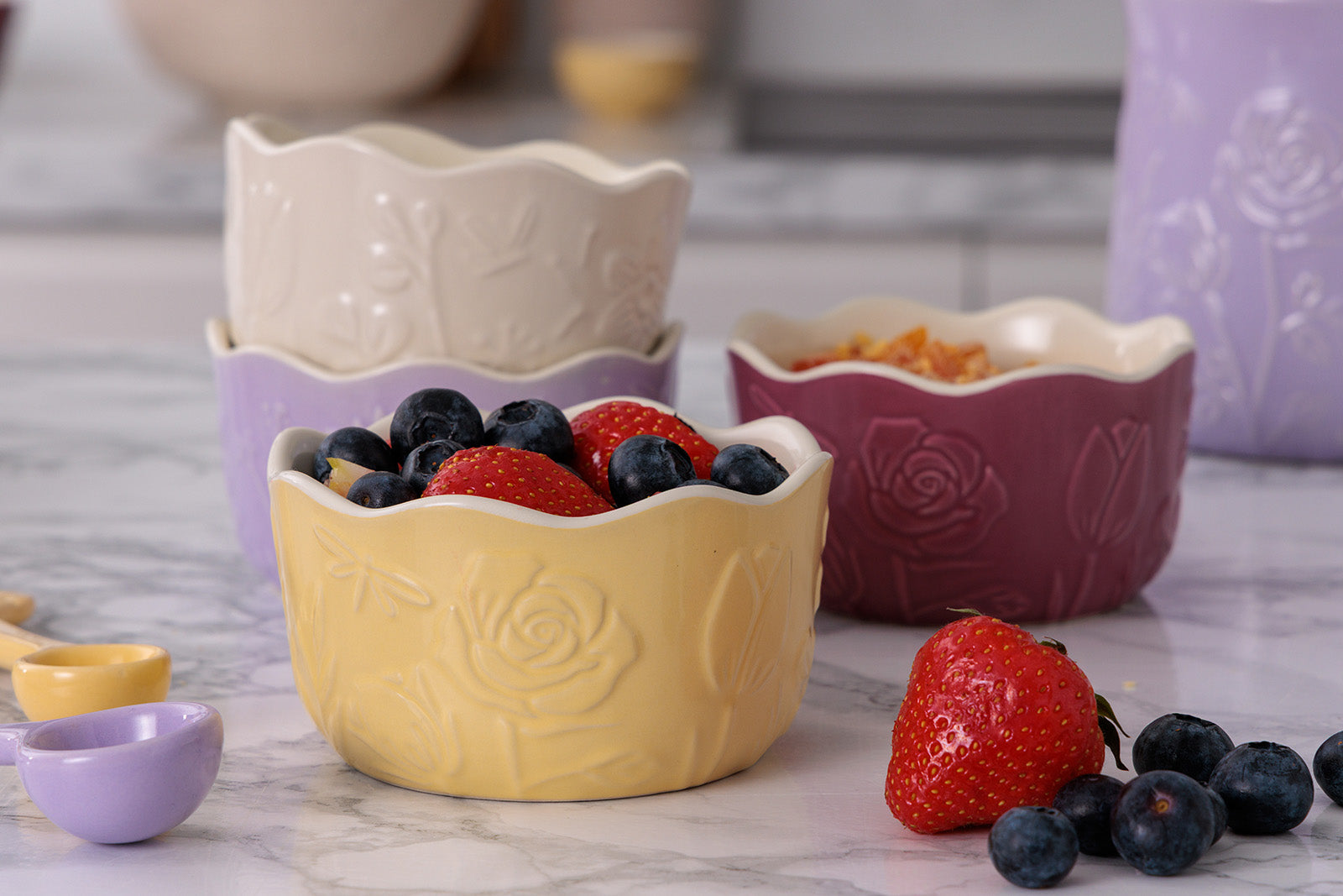 Mason Cash In The Meadow Ramekins with Embossed Floral Design, Set of 4