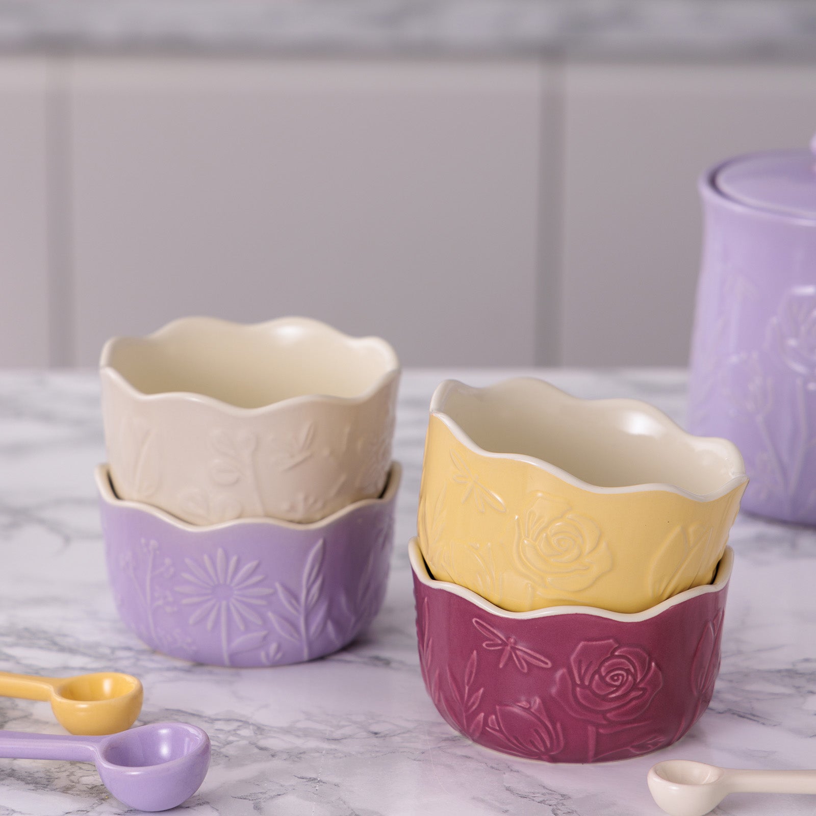 Mason Cash In The Meadow Ramekins with Embossed Floral Design, Set of 4