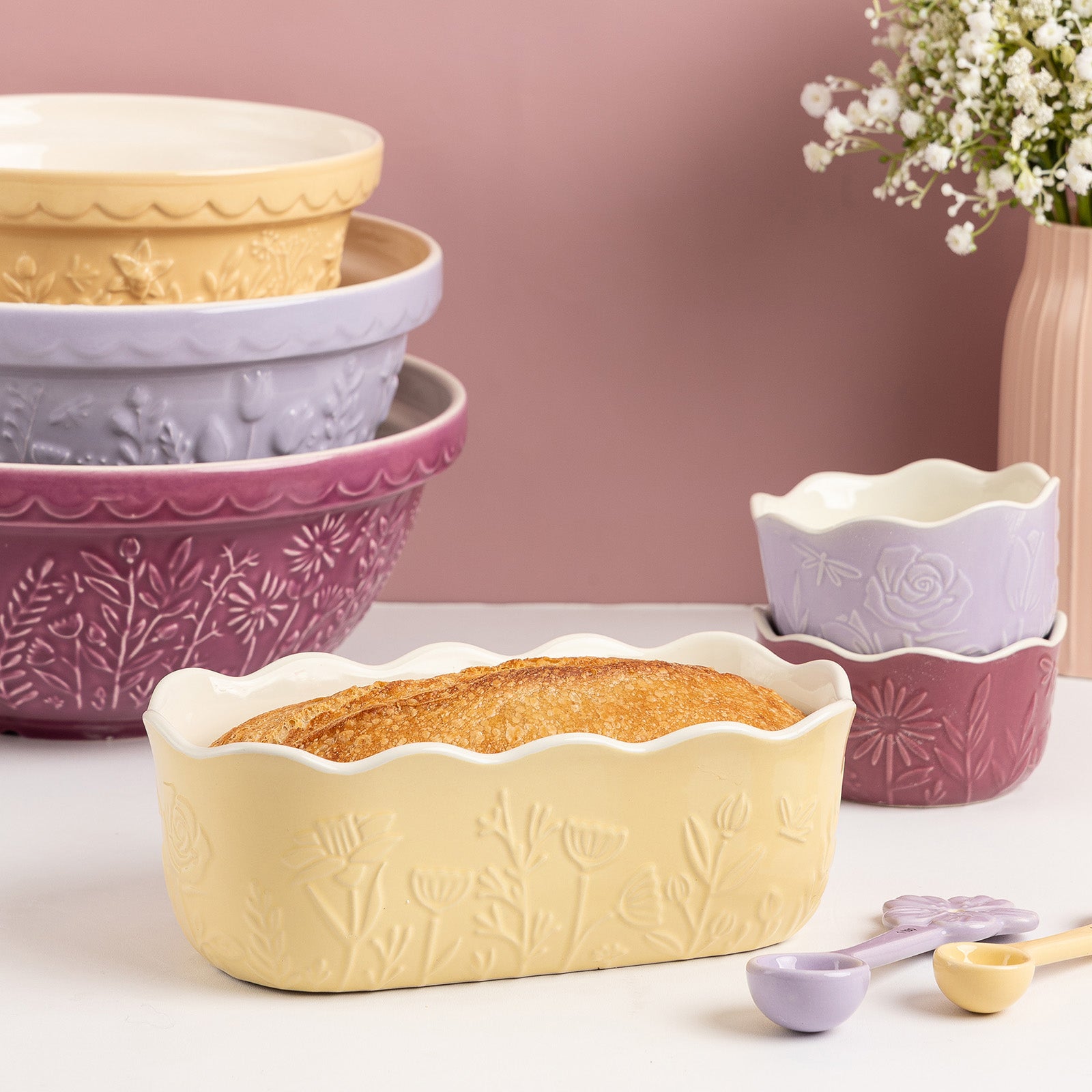 Mason Cash In The Meadow Loaf Pan with Embossed Floral Design, Yellow