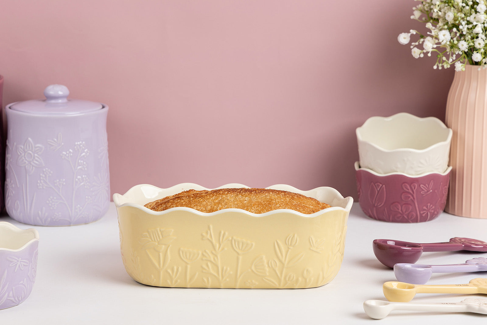 Mason Cash In The Meadow Loaf Pan with Embossed Floral Design, Yellow