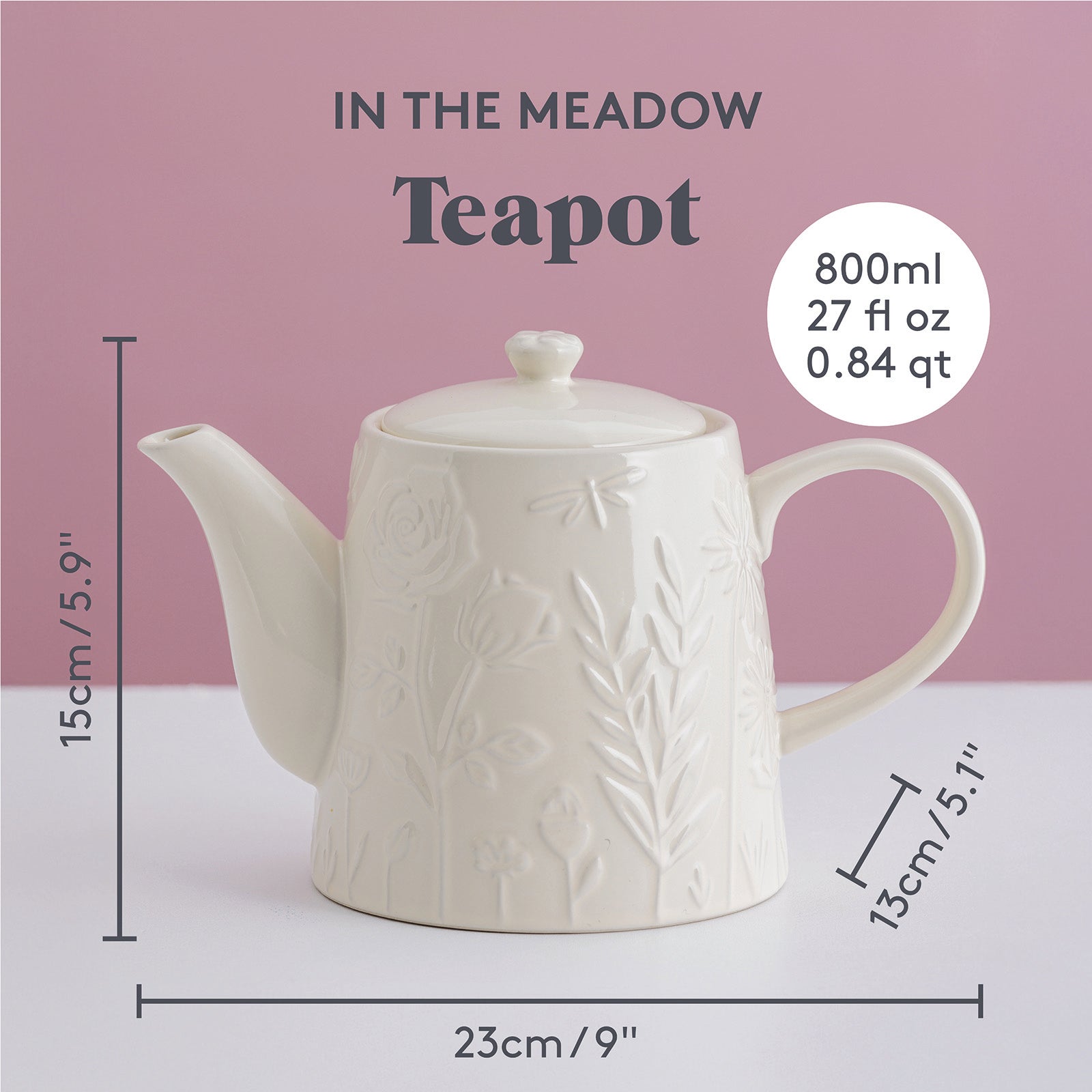 Mason Cash In the Meadow Teapot, 34 fl oz Stoneware Teapot with Embossed Floral Design