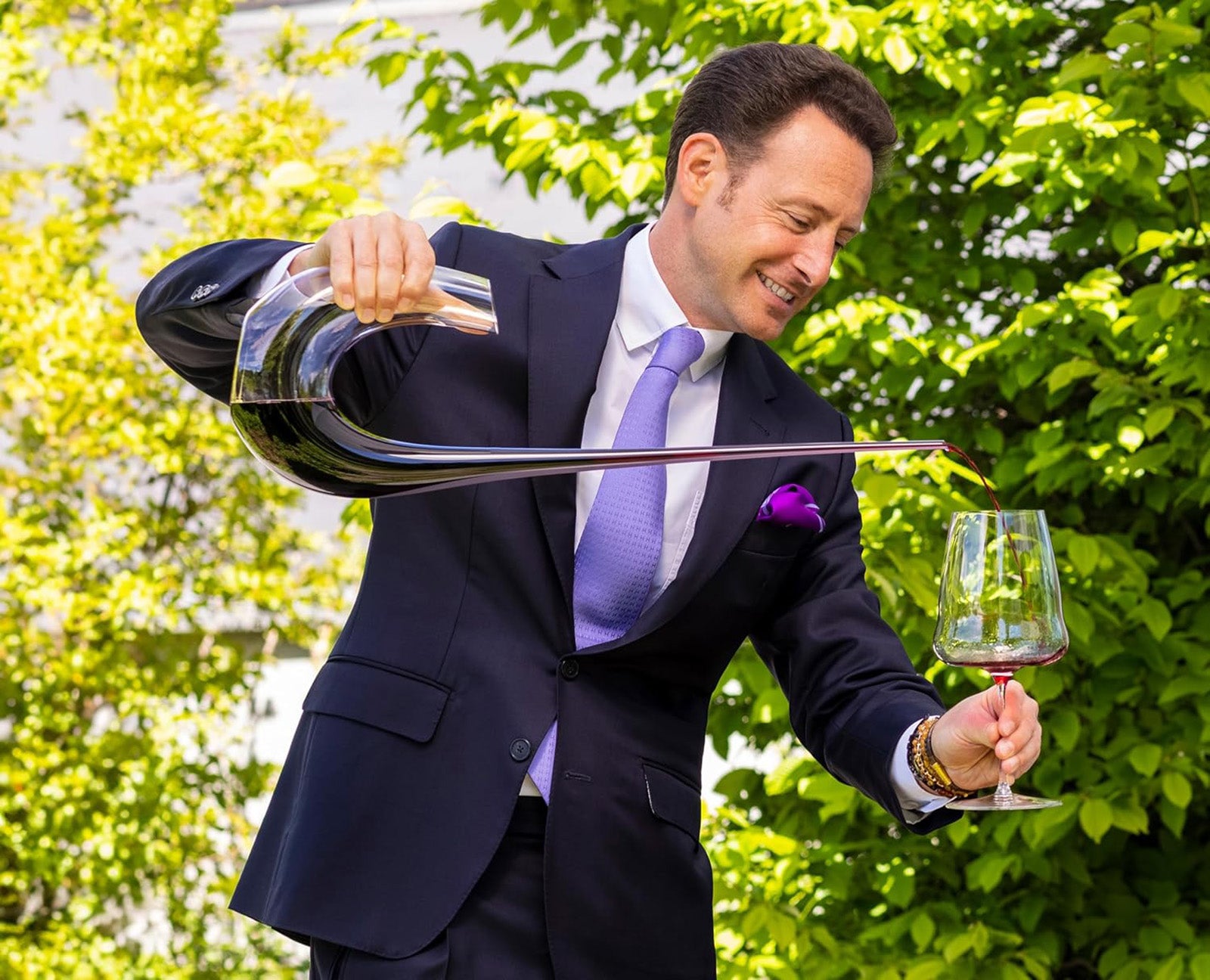 Riedel Winewings Decanter, Handmade Crystal Wine Decanter, Purple Stripe