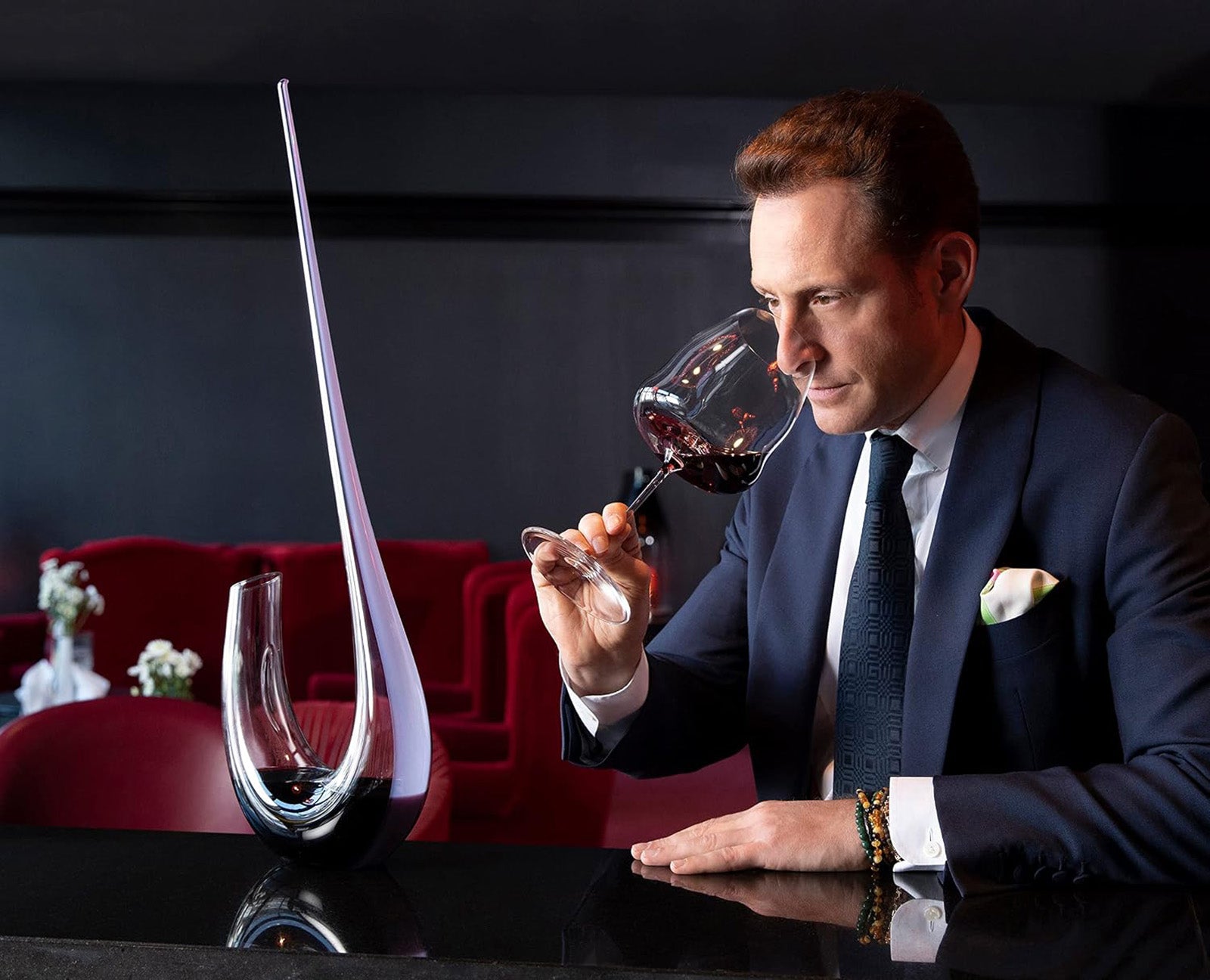 Riedel Winewings Decanter, Handmade Crystal Wine Decanter, Purple Stripe