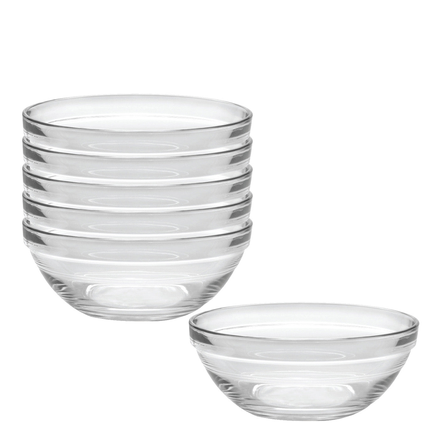 Duralex Made In France Lys Stackable Glass Bowl, Set of 6, 0.5-Quart, 5.5-Inch