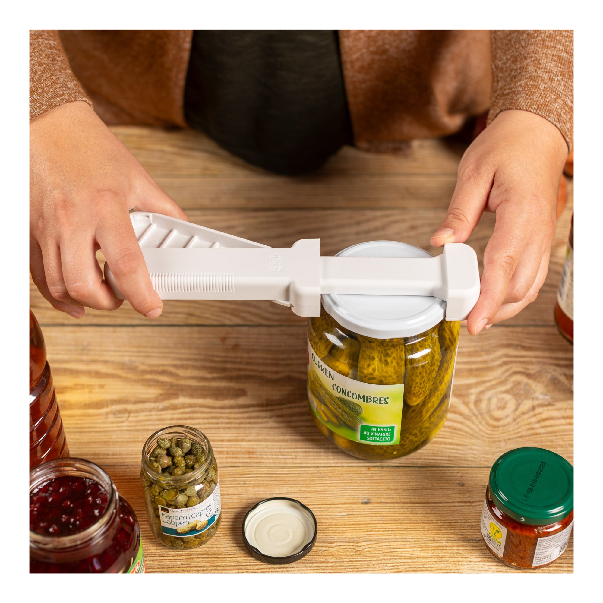 Kuhn Rikon Compact Jar Opener, Easy Grip Adjustable Lid Remover for All Jar Sizes, Ergonomic & Arthritis-Friendly