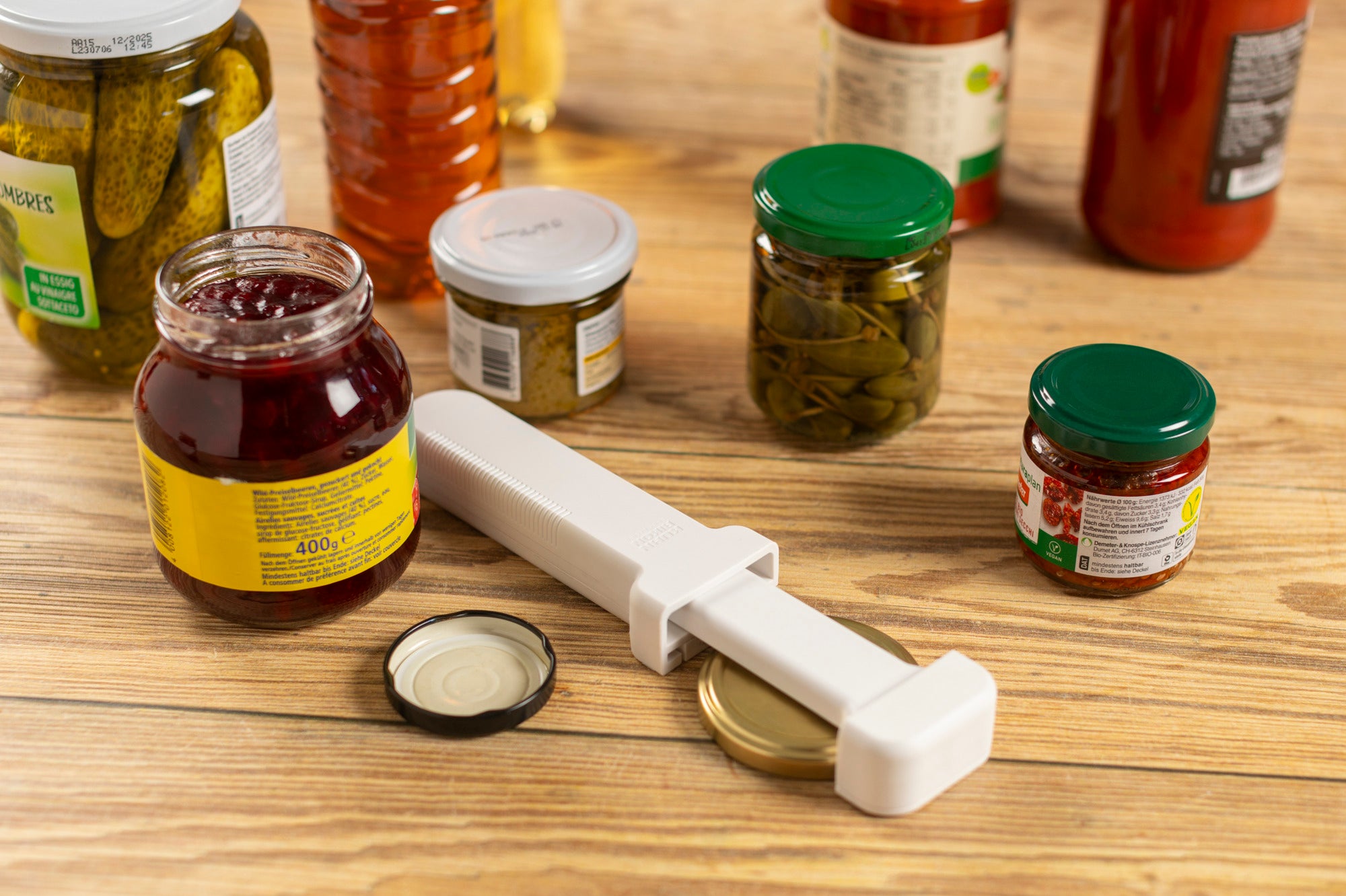 Kuhn Rikon Compact Jar Opener, Easy Grip Adjustable Lid Remover for All Jar Sizes, Ergonomic & Arthritis-Friendly