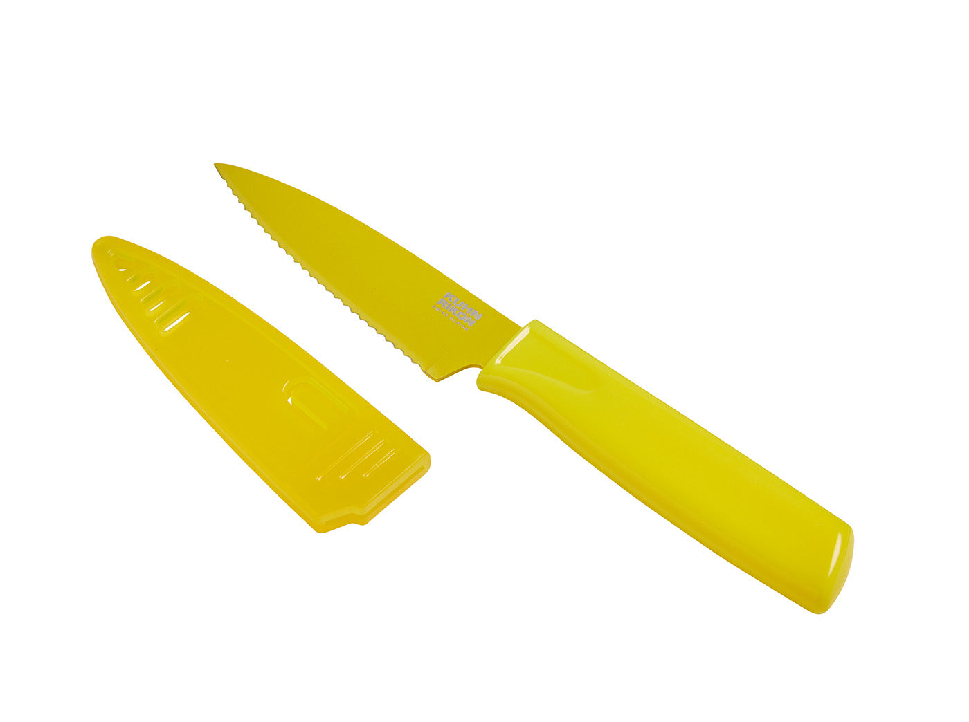 Kuhn Rikon Colori Non-Stick Serrated Paring Knife with Safety Sheath, 4 inch, Yellow