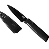 Kuhn Rikon Colori Non-Stick Serrated Paring Knife with Safety Sheath, 4 inch, Black