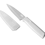 Kuhn Rikon Colori Non-Stick Serrated Paring Knife with Safety Sheath, 4 inch, White