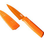 Kuhn Rikon Colori Non-Stick Serrated Paring Knife with Safety Sheath, 4 inch, Orange