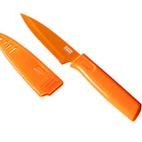 Kuhn Rikon Colori Non-Stick Serrated Paring Knife with Safety Sheath, 4 inch, Orange
