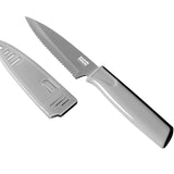Kuhn Rikon Colori Non-Stick Serrated Paring Knife with Safety Sheath, 4 inch, Gray