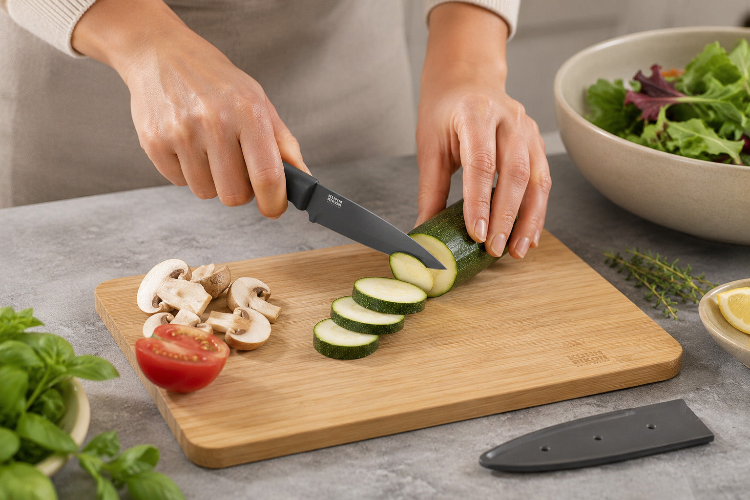 Kuhn Rikon Colori+ Non-Stick Straight Paring Knife with Safety Sheath, 3.5-Inch, Gray
