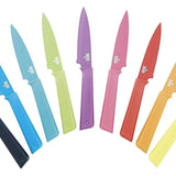 Kuhn Rikon COLORI+ Non-Stick Straight and Serrated Paring Knives with Safety Sheaths, Set of 2, Red and Green