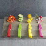 Kuhn Rikon COLORI+ Non-Stick Straight and Serrated Paring Knives with Safety Sheaths, Set of 2, Red and Green