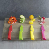 Kuhn Rikon COLORI+ Non-Stick Straight and Serrated Paring Knives with Safety Sheaths, Set of 2, Red and Green