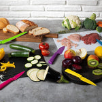 Kuhn Rikon COLORI+ Non-Stick Straight and Serrated Paring Knives with Safety Sheaths, Set of 2, Red and Green