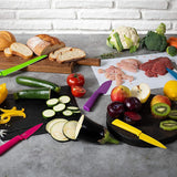 Kuhn Rikon COLORI+ Non-Stick Straight and Serrated Paring Knives with Safety Sheaths, Set of 2, Red and Green