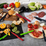 Kuhn Rikon COLORI+ Non-Stick Straight and Serrated Paring Knives with Safety Sheaths, Set of 2, Red and Green