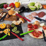 Kuhn Rikon COLORI+ Non-Stick Straight and Serrated Paring Knives with Safety Sheaths, Set of 2, Red and Green