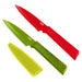 Kuhn Rikon COLORI+ Non-Stick Straight and Serrated Paring Knives with Safety Sheaths, Set of 2, Red and Green