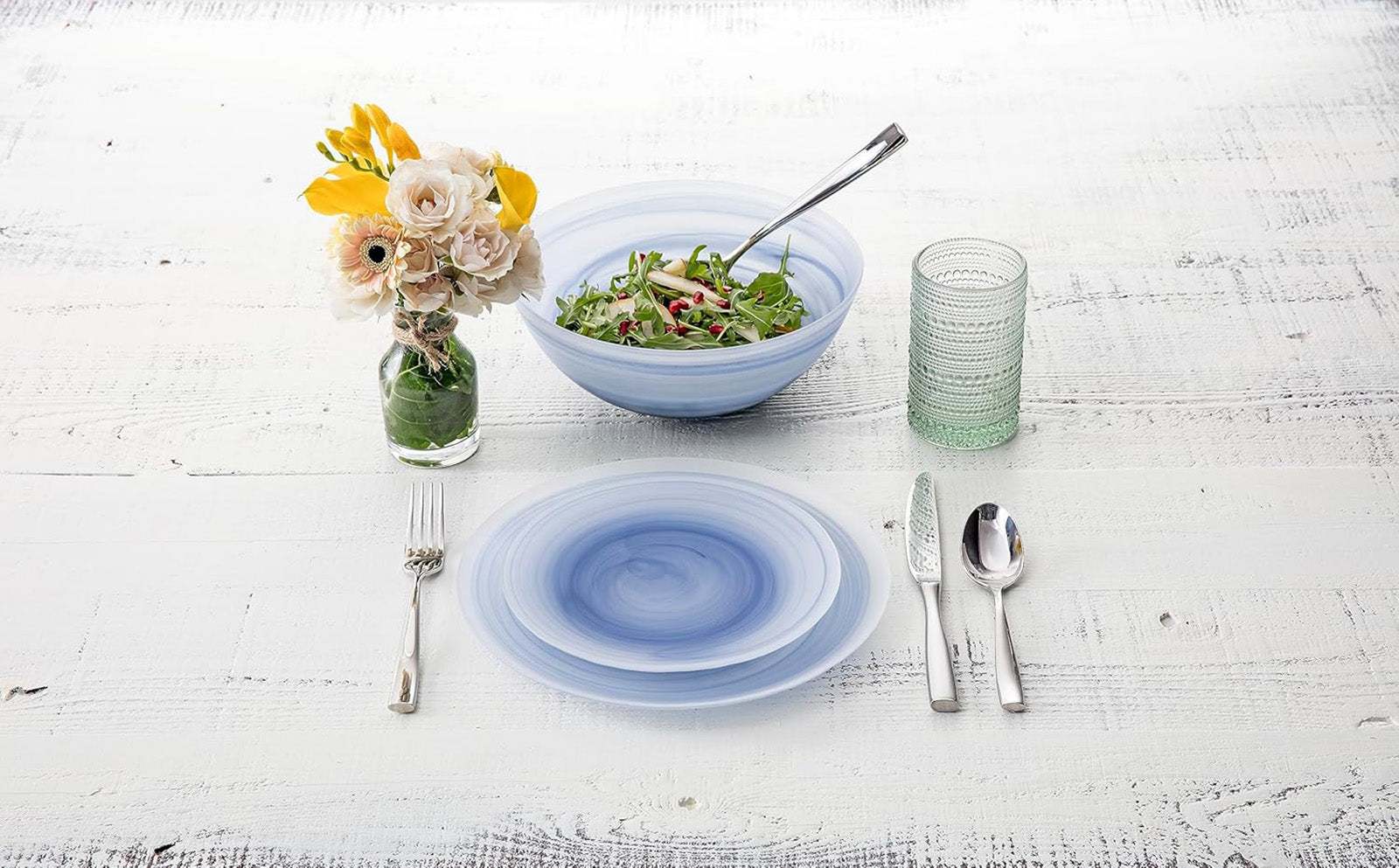 Fortessa La Jolla Glass 16 Piece Dinnerware Set, Service for 4, Ink