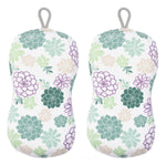 MU Kitchen Durable Microfiber Sponge with Scrubber, Set of 2, Succulents