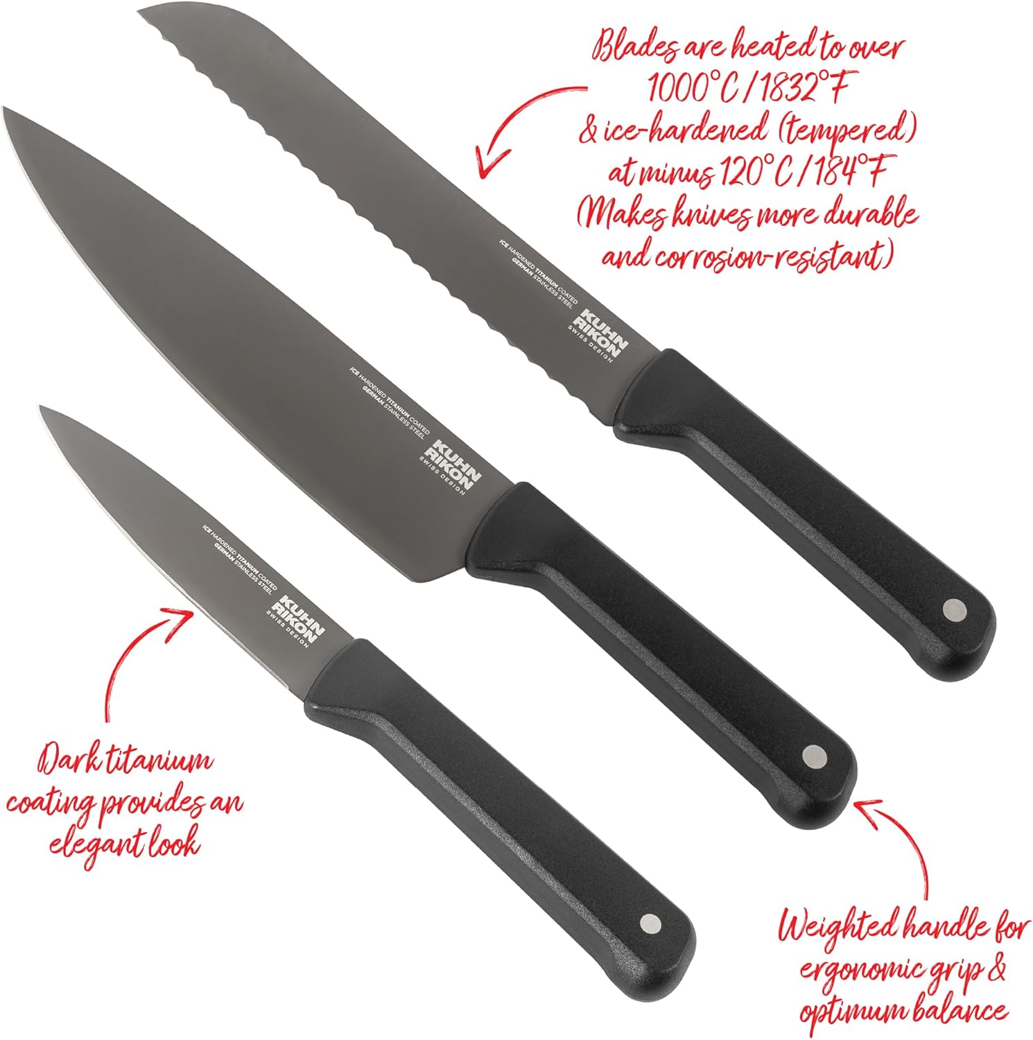 Kuhn Rikon ICED Chef's Knife 8-Inch, Ice Hardened German Stainless Blade