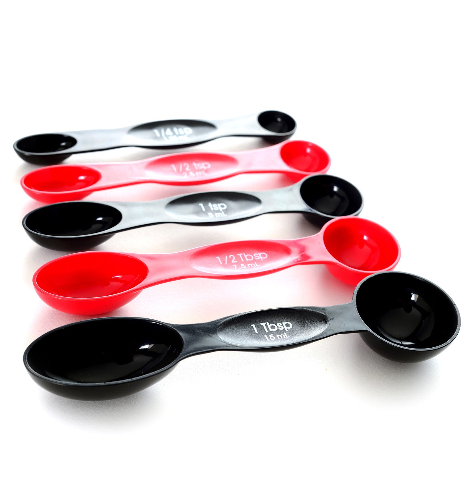 Norpro 5 Piece Nesting Magnetic Measuring Spoon Set 1/4 tsp to 1 tbsp, Red/Black