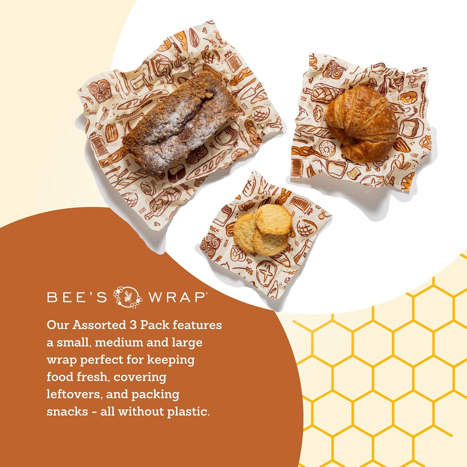 Bee's Wrap Reusable Beeswax Food Wraps, Assorted 3-Pack, Bakery Lane