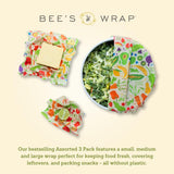 Bee's Wrap Reusable Beeswax Food Wraps, Assorted 3-Pack, Garden Party
