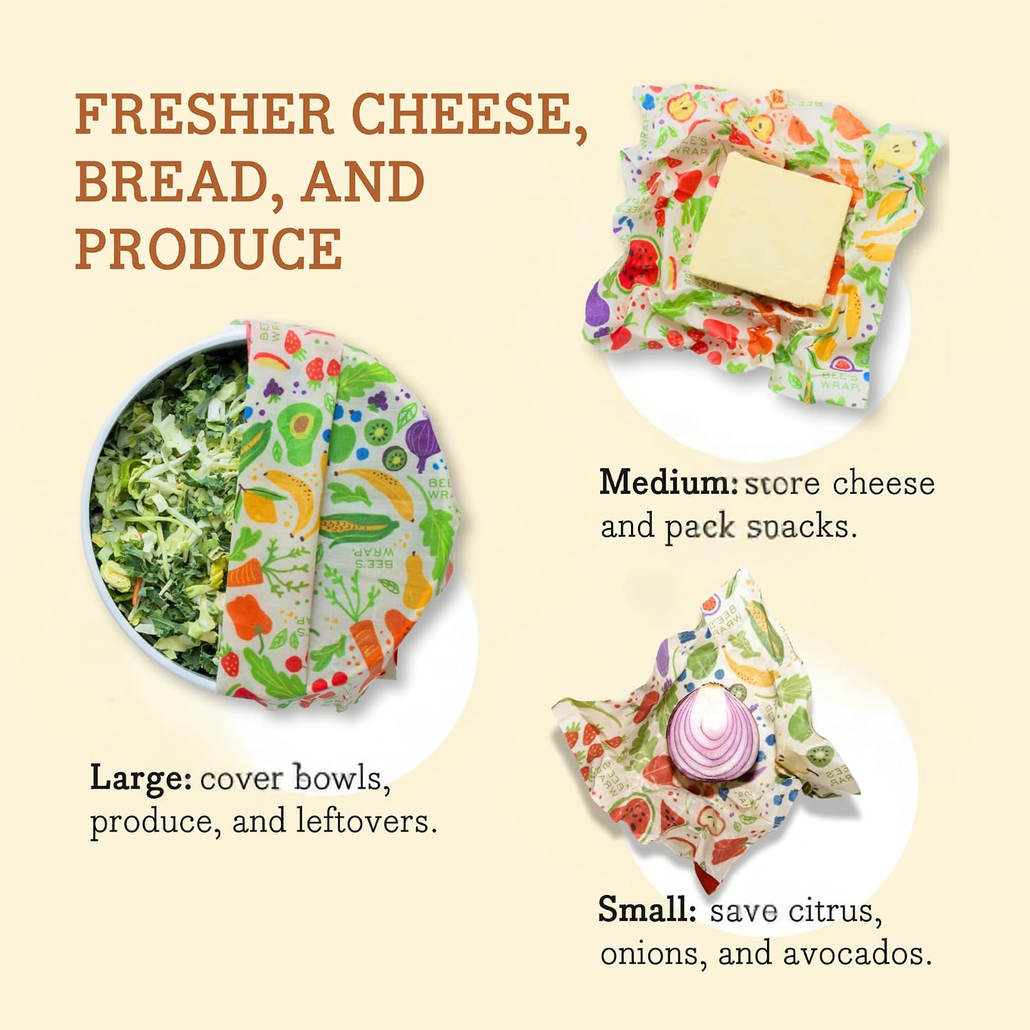 Bee's Wrap Reusable Beeswax Food Wraps, Assorted 3-Pack, Garden Party