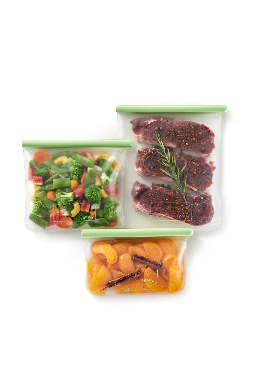 Lekue Reusable Silicone Flat Bags, Airtight for Storage, Set of 3