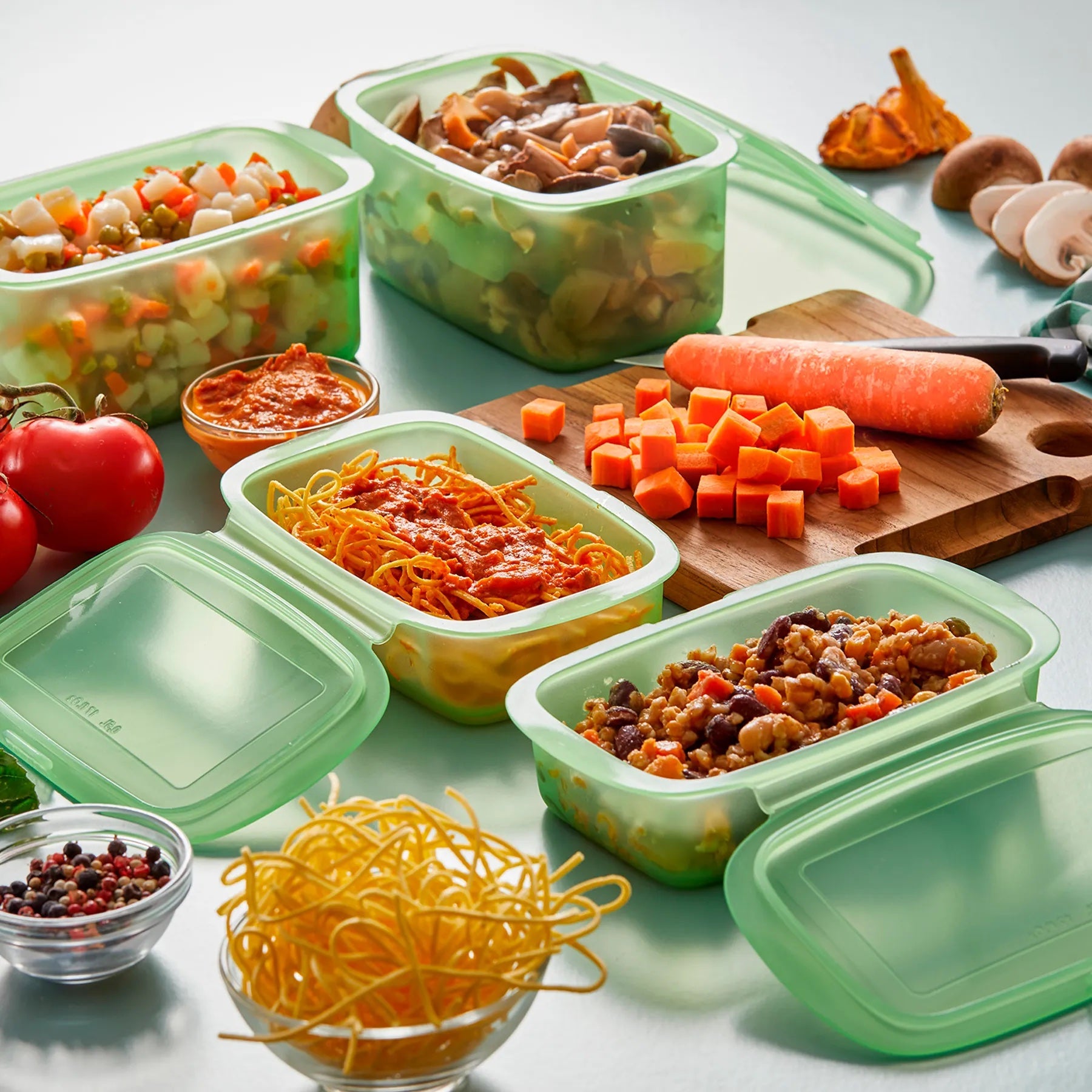 Lekue Reusable Silicone Food Storage Box, Set of 3