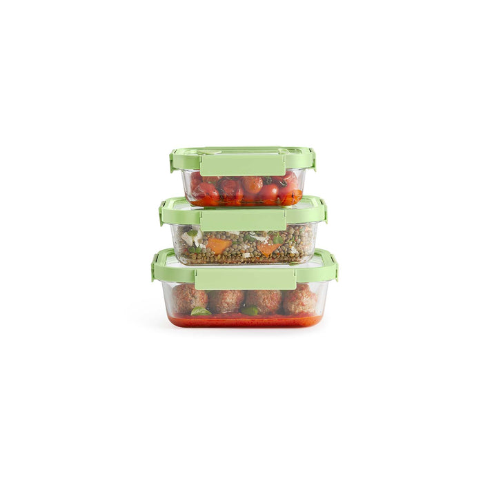 Lekue 100% Airtight Rectangular Glass Food Storage Container, Set of 3