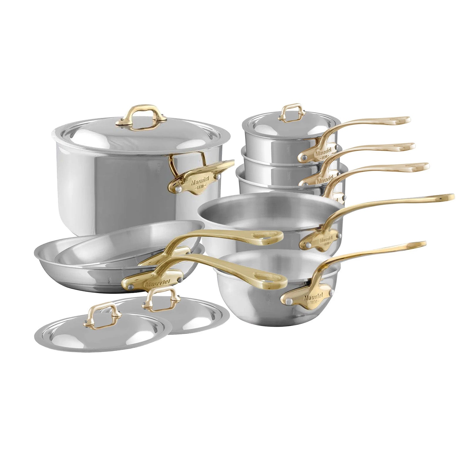 Mauviel M"Cook B 12 Piece Cookware Set with Cast Bronze Handles, Stainless Steel